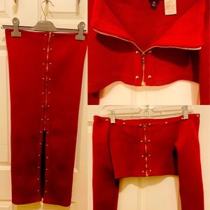 Fashion Nova Sexy Studded Knit 2- Piece pencil skirt and long-sleeved crop top.